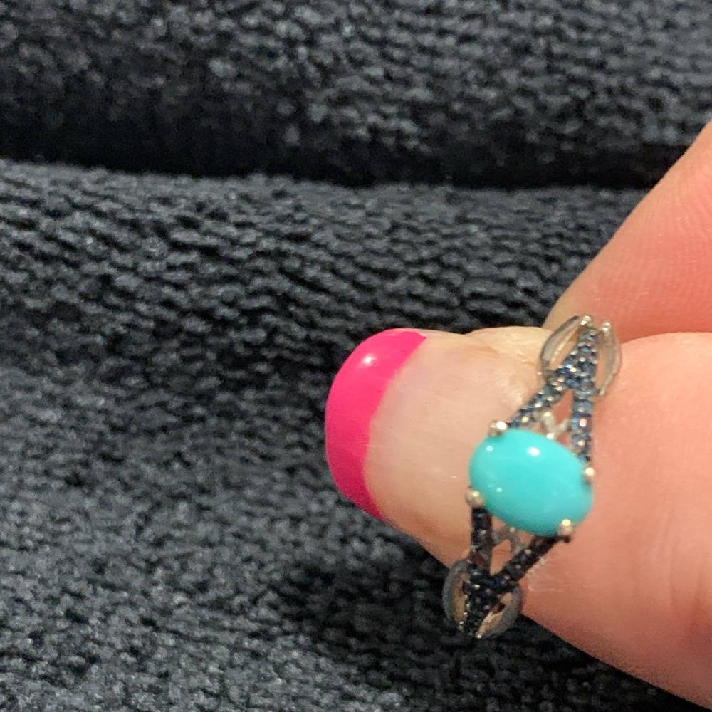 Turqouise w/small Sapphire Silver 925 Ring size(7)